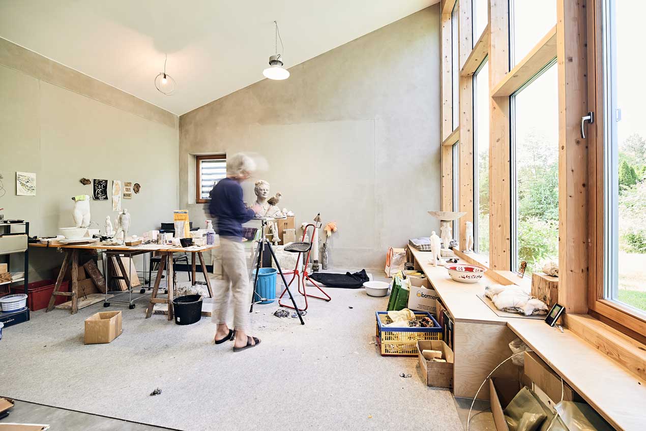 Holzhaus Atelier in Riedering Innenansicht